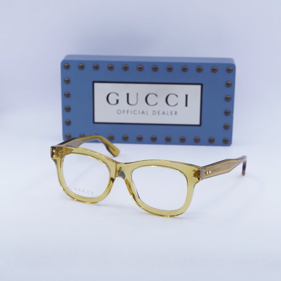 Gucci GG1086O 002 Square Eyeglasses – Transparent Yellow 51mm - Picture 1 of 10